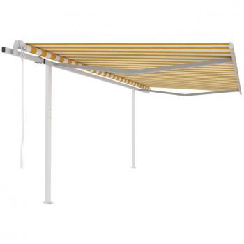 Toldo retráctil automático con postes amarillo y blanco 4x3 m