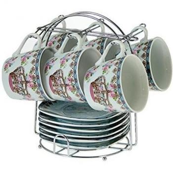 PAME 09311 - Set de 6 tazas con plato, de porcelana, 8 x 6,5 cm