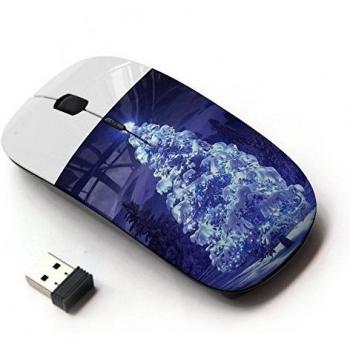 ART-GEAR Ratón óptico 2.4G inalámbrico / Christmas Tree Blue Snow Winter Night Lights