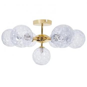 Lámpara de Techo Moderna Anadyr 7 Luces Vidrio Azul y Oro Redonda Metálica