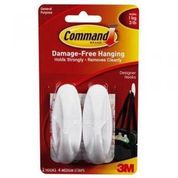 Ganchos Adhesivos Ovalados Medianos 3M Command Pack de 2 Blancos