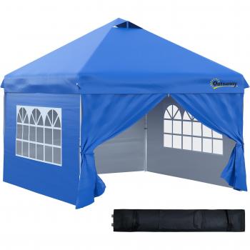 Carpa Plegable 3x3 m con Altura Ajustable de 3 Niveles Cenador de Jardín con 4 Paredes Extraíbles 2 Ventanas 4 Sacos de Arena Azul