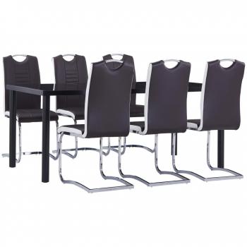 Juego de comedor 7 piezas cuero sintético marrón Día y Noche