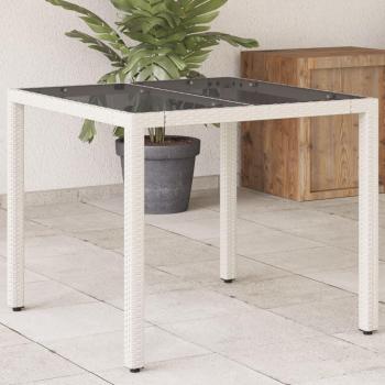 Mesa de jardín Polyrattan con tapa de vidrio blanco 90x90x75 cm