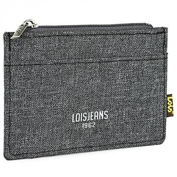 Tarjetero Monedero Lois para Hombre con Protección RFID, Color Gris Oscuro, Casual, Nylon y Polipiel