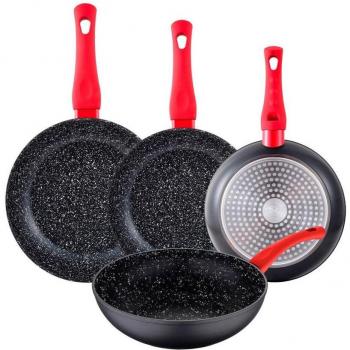 San Ignacio - Set 4 Piezas Sartén con Revestimiento Antiadherente (24 cm, 26 cm, 28 cm y Sartén Wok de 26 cm) en Aluminio Forjado Aptas para Ind
