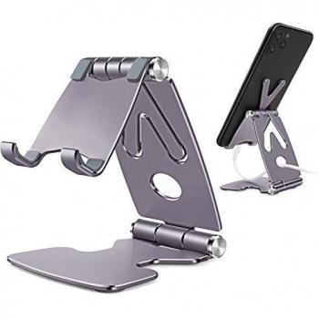 TECOOL Soporte Movil Mesa, Plegable Soporte Teléfono Móvil Escritorio Aluminio Ajustable para iPhone 12 Mini 11 Pro XR Se XS Samsung, Huawei, Otras Android Tabletas/Móviles de 4-8 -