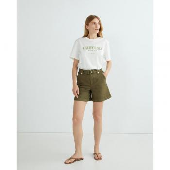 Short Vila Ola verde oscuro regular con cinturón para mujer