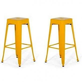 Conjunto de 2 taburetes de acero amarillo 76 cm industrial para interior, baño, cocina, sala de estar y exterior en jardín Cabrillo
