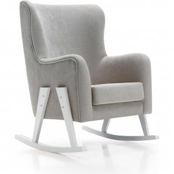 Sillón de lactancia GLAM tapizado en tela gris con patas blancas