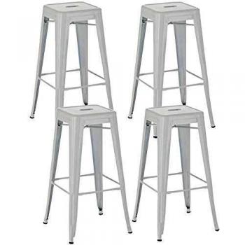 Set de 4 Taburetes de Bar Apilables Joshua Blanco con Reposapiés, Altura del Asiento 76 cm