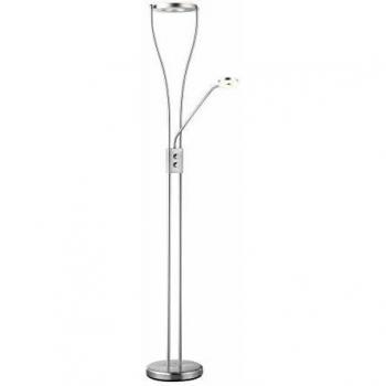 Lámpara de Pie LED Rennes R42412106, Metal Cromado, Plástico Blanco, 18W + 4W, Regulable, Fluter Cromado, Dimensiones 28x180x50 cm