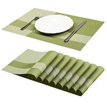 Jujin Juego de 8 manteles Individuales Antideslizantes, Lavables, PVC, Resistentes al Calor, para Mesa de Comedor Verde