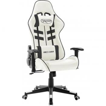 Silla de gaming de cuero sintético blanco y negro