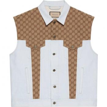 Gucci Men's GG Supreme Denim Sleeveless Jacket in White | Size S | 756350XDCLU4452
