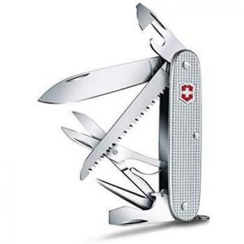 Victorinox Farmer X Alox Navaja con 10 funciones, incluyendo hoja grande, sierra para madera y tijeras, de color plateado
