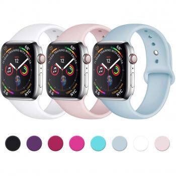 Lerobo Sport Correa para Apple Watch Correa 38mm 42mm 40mm 44mm, Pulsera de Repuesto de Silicona Suave Correa para Apple Watch Series 4/3/2/1, 42mm/44mm S/M Blanco/Rosa Arena/Mint