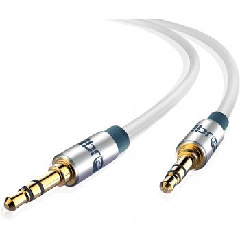 IBRA® Cable de Audio Estéreo | 3,5mm Jack macho a 3,5mm macho | 1.5 Metro | Blanco | Para iPhone 6S Plus, 6,5, iPad, Smartphones, Tablets y Reproductores Multimedia