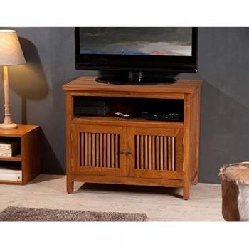 Mueble TV de 2 puertas persiana de madera de teca marrón MACABANE