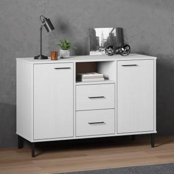 Zapatero OSLO de madera maciza con patas de metal, dimensiones 113x40x77 cm, mueble de almacenaje moderno para salón con armarios y cajón