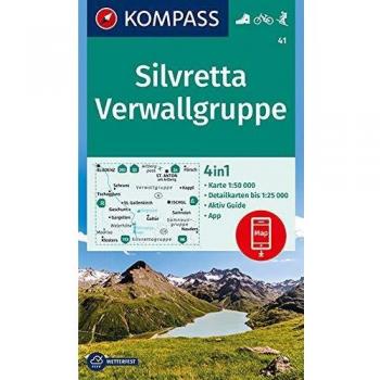 Mapa excursionista y topográfico 41 Silvretta - Verwallgruppe 1:50.000 con guía de actividades, mapas detallados y uso offline en la app KOMPASS - Ideal para senderismo, ciclismo y esquí