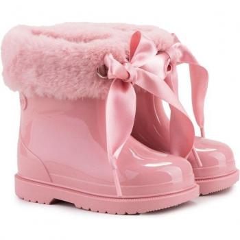 Botas de agua de bebé niña Igor rosas con pelo y lazo