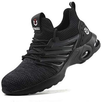 Zapatos de Seguridad Hombre Mujer Ligero Calzado Trabajo Zapatillas con Punta Acero Industriales Transpirable Seguridad Cómodas Antideslizante Anti Aplastamiento Black01 36