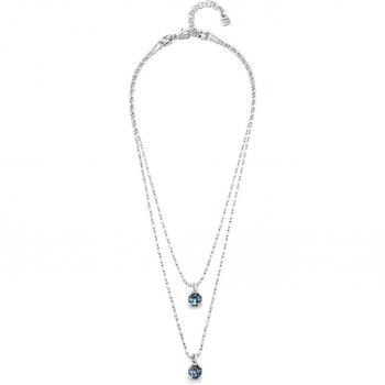UNO de 50 Aura Blue Necklace - Sterling Silver Plated with Double Chain and Two Central Faceted Blue Crystals