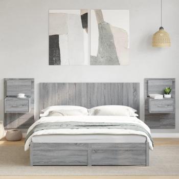 Cabecero de cama con mesitas de madera ingeniería gris Sonoma 160 cm, muebles de dormitorio, cabecero flotante con almacenaje, mesita de noche flotante