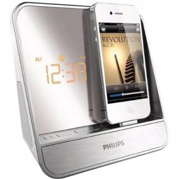 Philips AJ5300D/12 - Radiodespertador con puerto dock para Apple iPod/Apple iPhone, plata