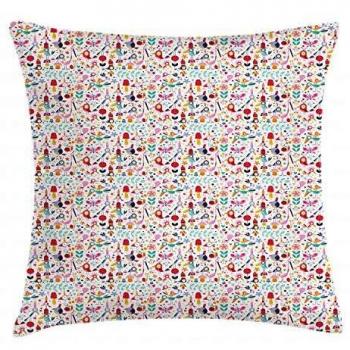 ABAKUHAUS Aves Funda para Almohada, Caracteres Divertidos De Vida Silvestre, Estampa Digital en Ambos Lados con Cremallera, 40 x 40 cm, Multicolor