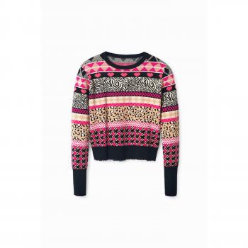 Desigual Black Polyester Sweater - XL, Round-neck Knitwear, female, Multicolor, Size: XL with Contrasting Details