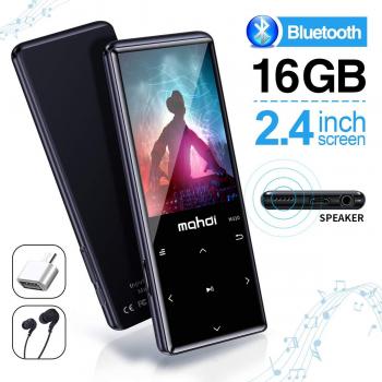 MYMAHDI Reproductor de MP3 Bluetooth 4.2, botones táctiles con pantalla de 2.4 pulgadas, reproductor de audio digital portátil sin pérdida de 16 GB con radio FM, grabadora de voz, soporta hasta 128 GB