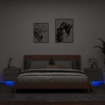 Mesitas de noche de pared con luces LED 2 unidades - Blanco, Negro, Roble Sonoma, Gris Sonoma - Mesita habitación dormitorio moderno para salón y estudio