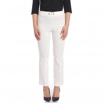 Twinset Women's White Flared Pants with Oval Buckle - Size 44