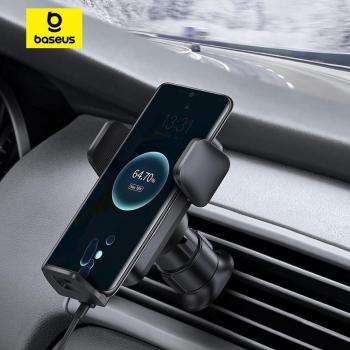 Soporte de teléfono para coche Baseus Wisdom con cargador inalámbrico Qi de 15W y ventosa (negro)