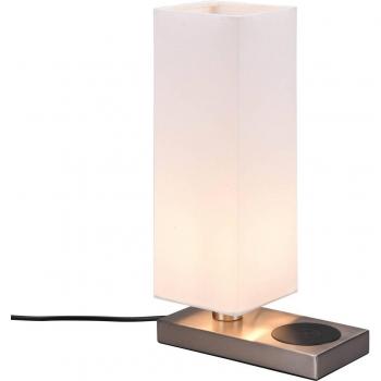 Lámpara de mesa con cargador de inducción y pantalla blanca