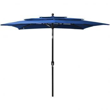 Sombrilla de 3 niveles con poste de aluminio azul 2,5x2,5 m