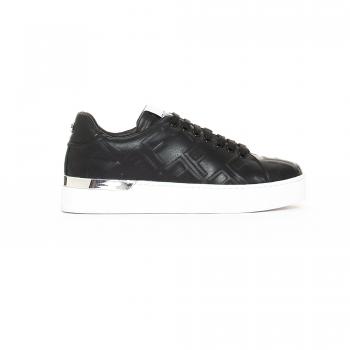 Fracomina Women's Black Low-Top Logo Sneakers with Front Lacing, Size 9 US