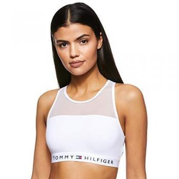 Tommy Hilfiger Mesh Panel Sujetador Deportivo de Estilo Bralette, Blanco