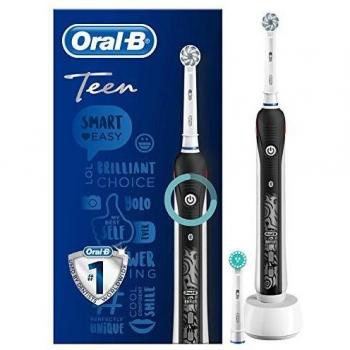 Oral-B Smart Teen Sensi Ultrathin Cepillo de Dientes Eléctrico con Mango Recargable, Tecnología Braun, 2 Cabezales de Recambio y 3 Modos de Limpieza - Negro