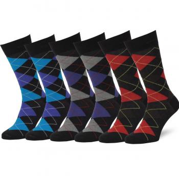 Easton Marlowe 6 PR Calcetines Estampados Hombre Argyle/Rombos - 6pk #2-6, Negro & Colores Brillantes - 43-46 EU shoe size
