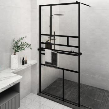 vidaXL Walk-in Shower Wall with Shelf Black 115x195 cm ESG Glass & Aluminium