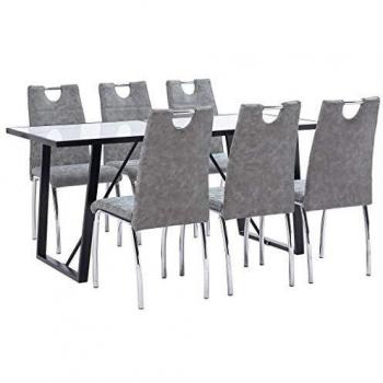 vidaXL Juego de Comedor 7 Piezas de Cuero Sintético Mobiliario Decoración Interior Casa Hogar Robusto Duradero Resistente Funcional Práctico Útil Gris
