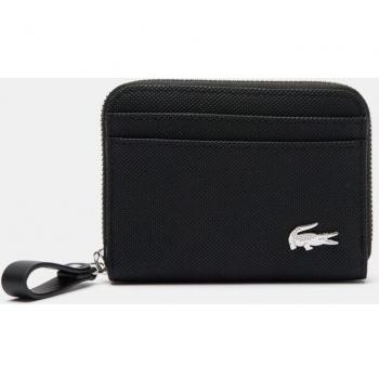 Monedero Zip negro Lacoste con logo de cocodrilo y cierre de cremallera