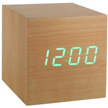Gingko Wooden Cube Click Clock - Green LED Display
