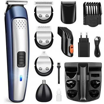 Cortapelos Electrónico Cortapelos Profesional Hombre Barbero,Cortapelos Nariz y Orejas,Maquina de pelar,Máquina de Afeitar, Recortadora Barba y PrecisiónImpermeable 8 en 1 Afeitar de Barba/Cara/Cuerpo