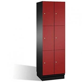 Armario de Compartimentos Bajo Llave Cambio C+P, 3 Compartimentos, 2 Abteil, Acero, Color Negro y Rojo Rubí, Dimensiones B 600 mm