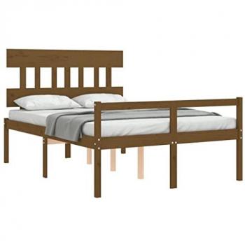 Cama para ancianos sin colchón ámbar 140x190cm madera maciza con cabecero de madera marrón miel