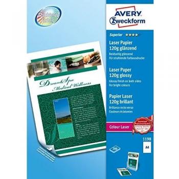 Avery España 1198 - Pack de 200 folios de papel fotográfico para impresoras láser, 210 x 297 mm, color blanco